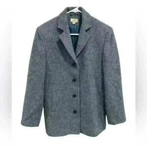 LL Bean Womens Sz 6P Tweed Wool Button Front Classic Blazer Pockets Notch Collar